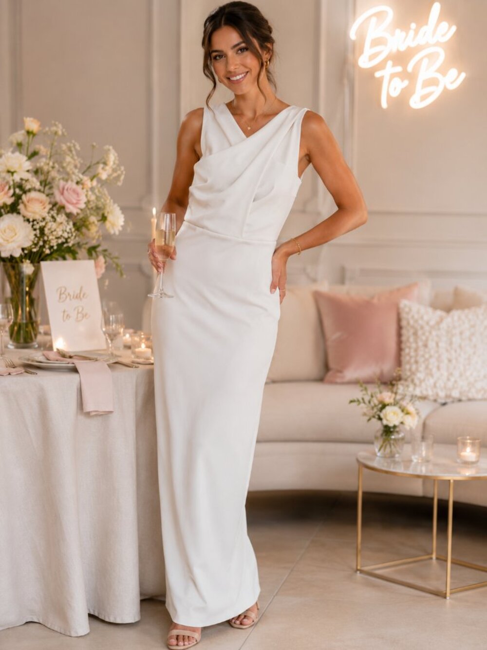 Windsor NWT White Draped Cross Neck Maxi Dress XL Formal Bridal Event